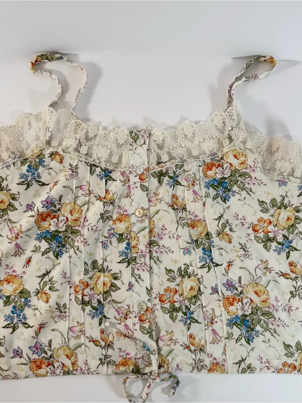 Living doll Cream Floral Lace-Trim Top with Flowers Women’s Size M - Picture 3 of 13